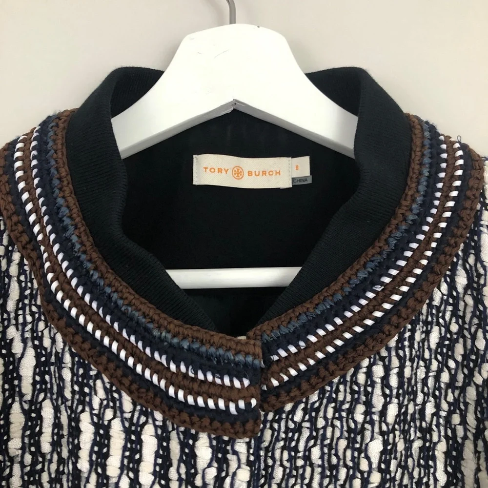 Tory Burch Tweed Contrast Weave Neck Jacket